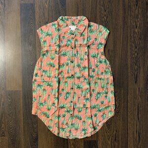 Size Large Obey Cactus Pattern Button-Up Sleeveless Shirt